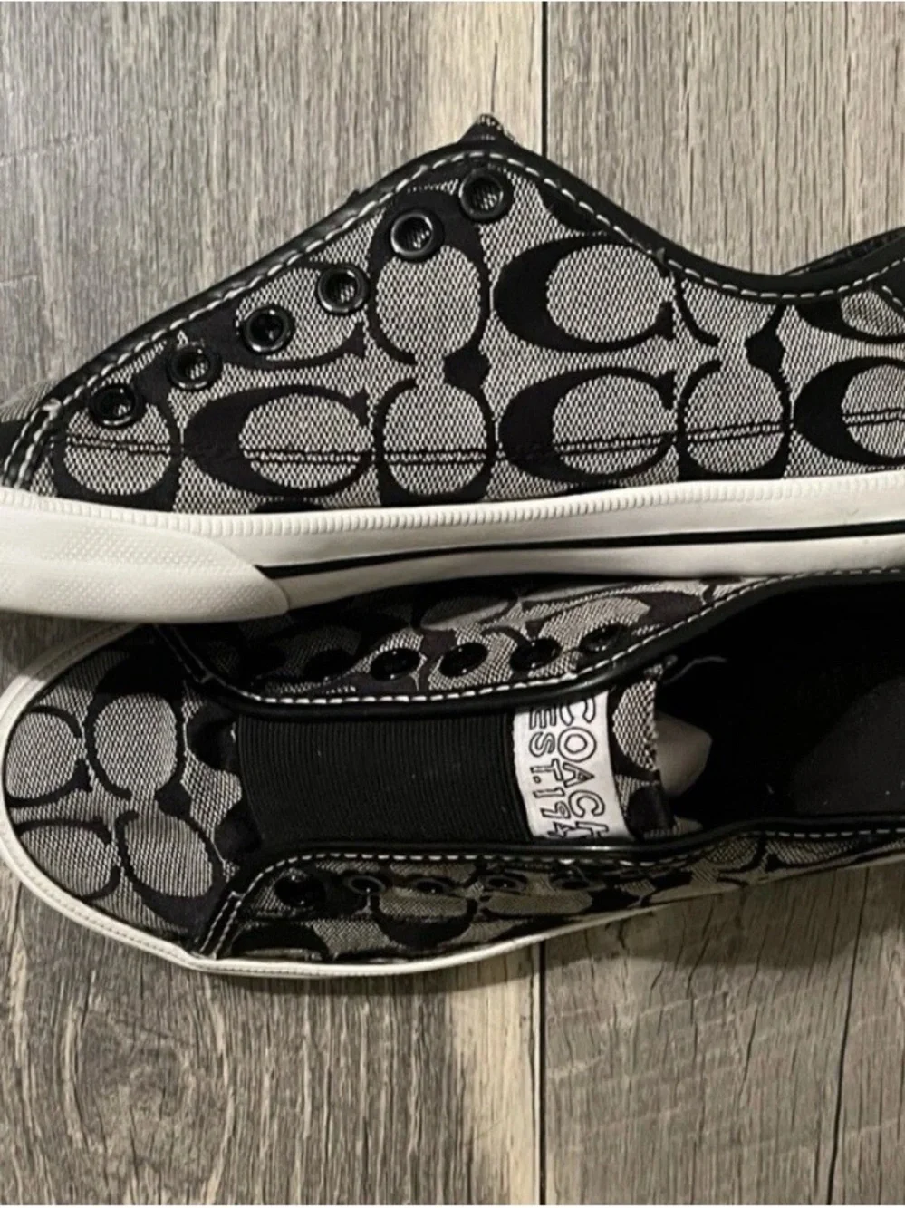 👠Coach Monogram Slip-On Sneakers in Black and Gray Size 5B